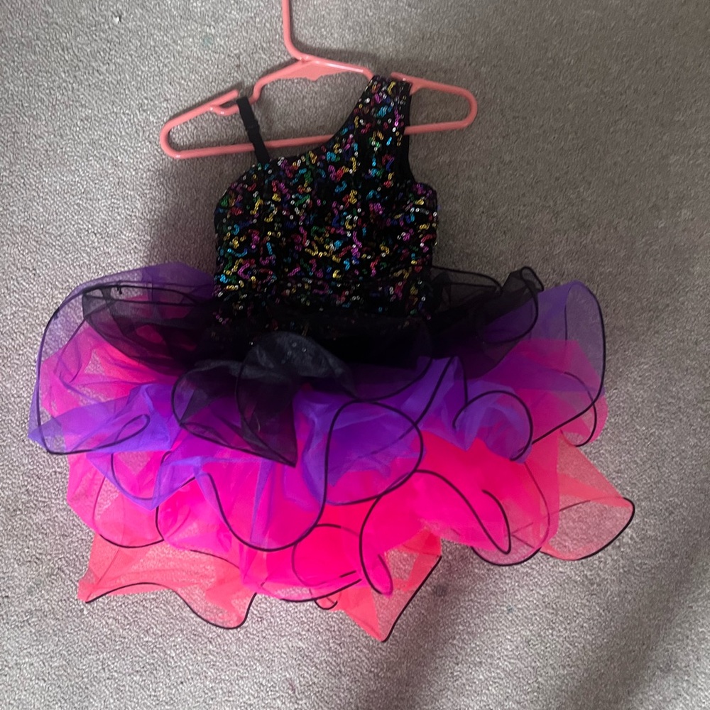 Sequin ruffle toddler girl Dance costume w bow